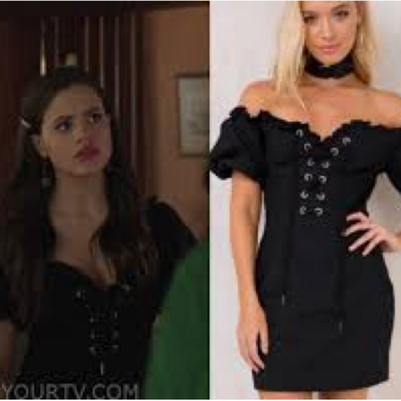 I.AM.GIA Black Mini Lace Up Puff Sleeve Off Shoulder Dress Sz M Party Club Ayla - Picture 4 of 12